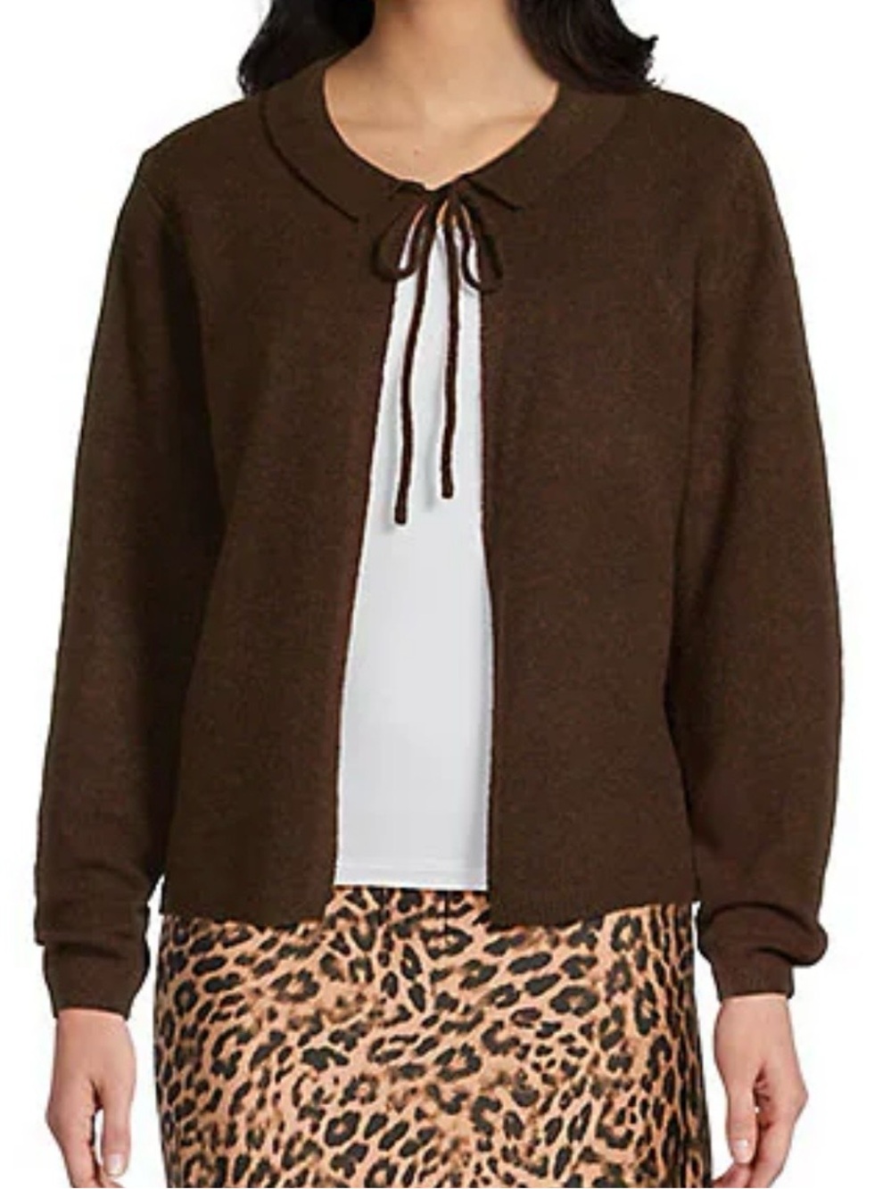 Things Between Tie-Neck Brown Cardigan Sweater for Women